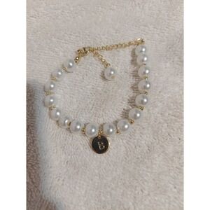 Gold Tone‎ Pearl Charm Bracelet Initial B